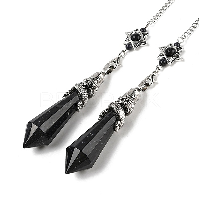Synthetic Blue Goldstone Cone Dowsing Pendulum Big Pointed Pendants AJEW-Z041-01D-AS-1