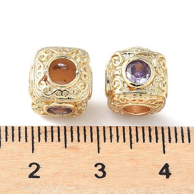 Brass Cubic Lilac Zirconia European Beads KK-A254-13G-02-1