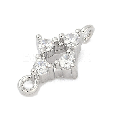 Brass Micro Pave Clear Cubic Zirconia Connector Charms KK-Z094-08P-02-1