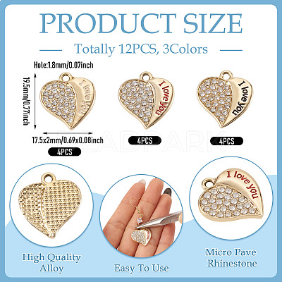 12Pcs 3 Colors Alloy Rhinestone Pendants FIND-TA0010-31-1
