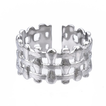 304 Stainless Steel Bar Wrap Open Cuff Ring RJEW-T023-01P-1