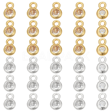 60Pcs 2 Colors Brass Pave Clear Cubic Zirconia Charms KK-WR0001-53-1