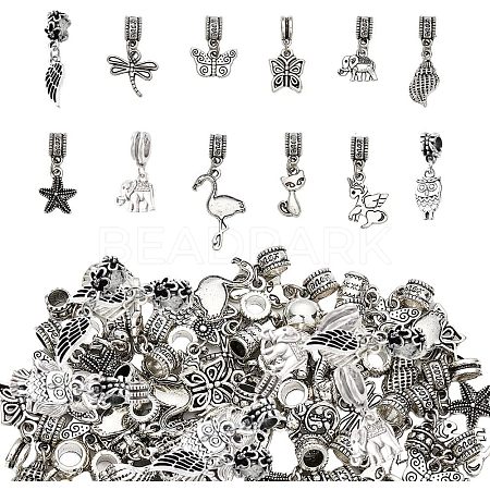 48Pcs 12 Styles Tibetan Style Alloy European Dangle Charms FIND-CA0005-67-1