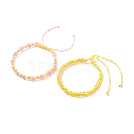 2Pcs 2 Colors Peach Blossom Braided Cord Bracelet BJEW-JB07610-01-1