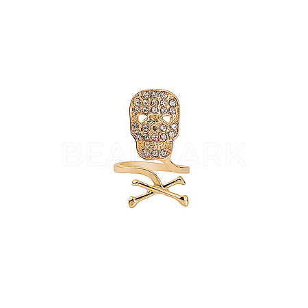 Crystal Rhinestone Skull Open Cuff Ring SKUL-PW0002-012G-1