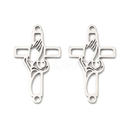 201 Stainless Steel Religion Hollow Praying Hand Cross Links Connector Charms STAS-K310-03P-1