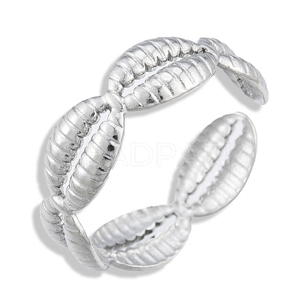 304 Stainless Steel Shell Wrap Open Cuff Ring for Women RJEW-N038-102P-1
