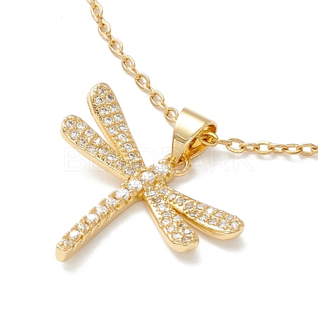 Clear Cubic Zirconia Dragonfly Pendant Necklace NJEW-O125-18G-1