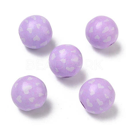 Valentine's Day Spray Painted & Printed Wood European Beads WOOD-L023-03F-1