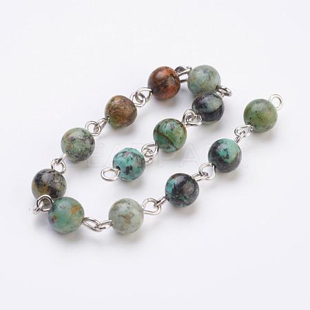 Handmade Natural African Turquoise(Jasper) Beaded Chains AJEW-JB00332-01-1