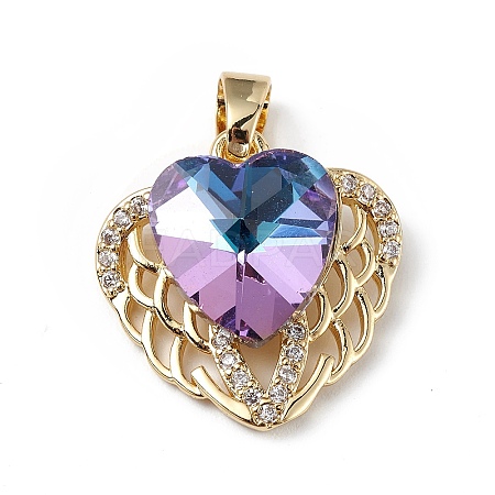 Real 18K Gold Plated Rack Plating Brass Micro Pave Clear Cubic Zirconia Pendants KK-C015-29G-12-1