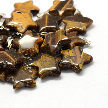 Star Natural Tiger Eye Pendants G-Q367-08-1