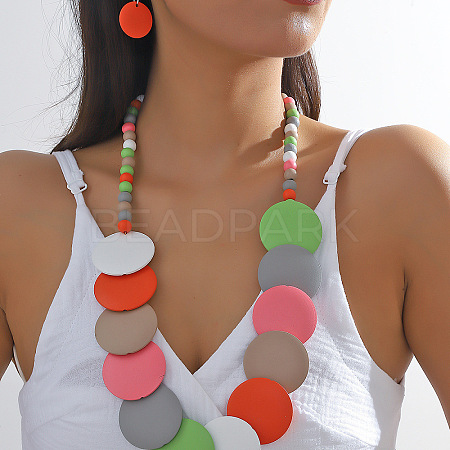 Bohemian Ethnic Style Wood Beaded Multilayer Necklaces & Dangle Earrings Sets WG82ABA-02-1