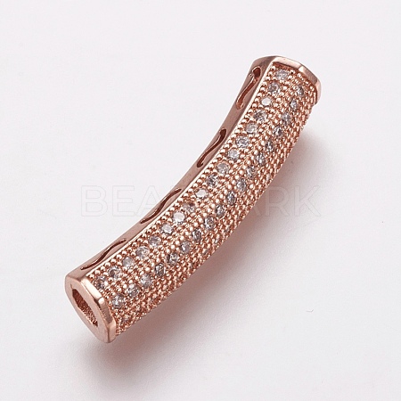 Brass Micro Pave Cubic Zirconia Tube Beads ZIRC-E143-22RG-1