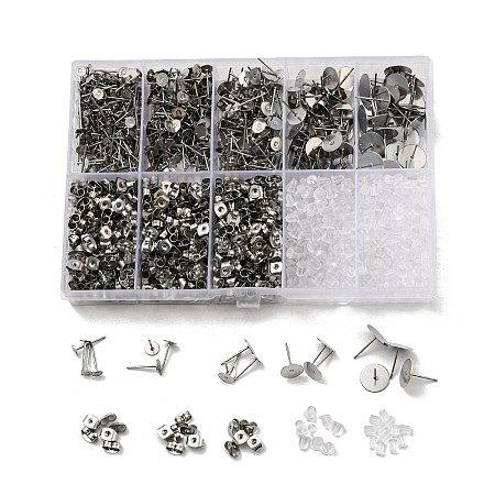 304 Stainless Steel Earring Needle with 201 Stainless Steel Earring Nuts AJEW-Z040-01P-1