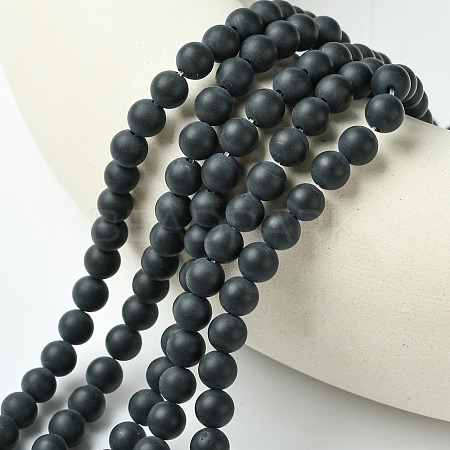 Dyed & Heated Natural Black Agate Beads Strands G-P088-14-6mm-1