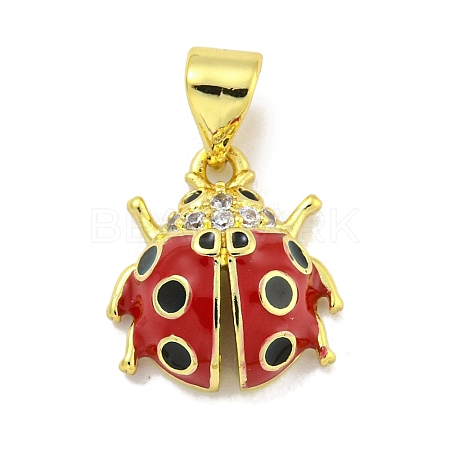 Rack Plating Brass Micro Pave Clear Cubic Zirconia with Enamel Pendant KK-B091-37G-01-1