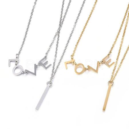 304 Stainless Steel Two-tiered Necklaces NJEW-H497-09-1