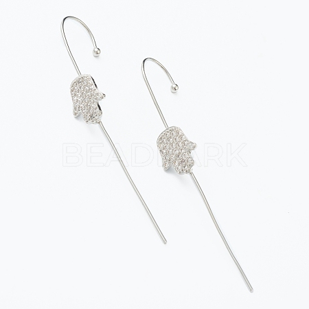 Brass Micro Pave Clear Cubic Zirconia Ear Wrap Crawler Hook Earrings EJEW-J101-15P-1