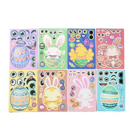 8Pcs Easter Make your Own Face PVC Self Adhesive Cartoon Stickers STIC-G001-12-1