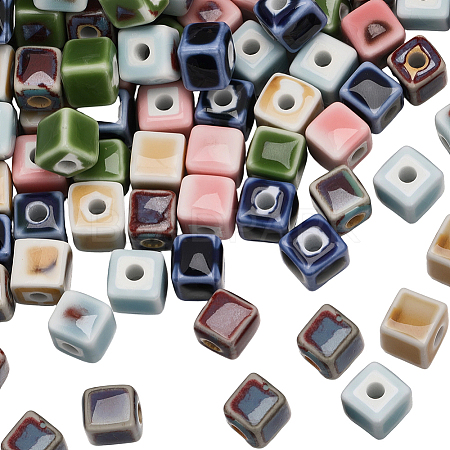 84Pcs 6 Colors Handmade Porcelain Beads PORC-PA0001-06-1