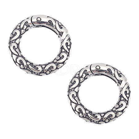 Unicraftale 2Pcs Tibetan Style 316 Surgical Stainless Steel Textured Spring Gate Rings STAS-UN0040-91-1