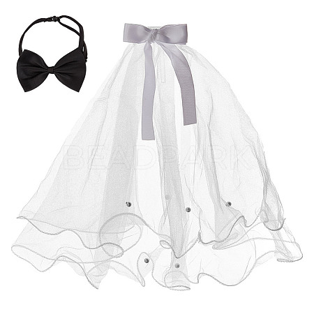 Adjustable Polyester Dog Collar & Wedding Bride Veil Sets AJEW-DR0001-74-1
