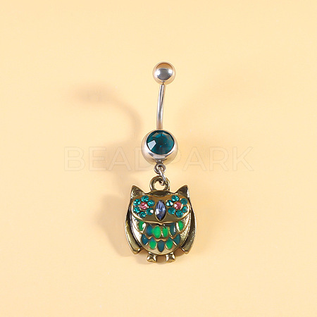 316L Surgical Stainless Steel Pave Cubic Zirconia Enamel Dangle Curved Barbell Belly Rings FS-WGB5546-15-1