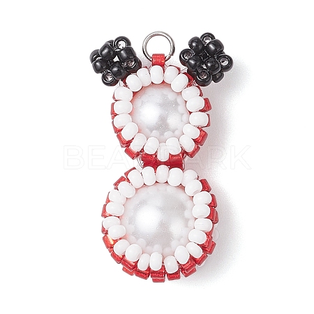 Glass Seed Beaded Snowman Pendants PALLOY-MZ00888-03-1