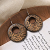 Flat Round Wood Dangle Earrings FS-WGF3184-02-1