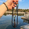 Glass & African Turquoise(Jasper) & Tiger Eye Round Rosaries Beaded Tassel Pendant Necklaces & Bracelets Sets FS-WGB975F-03-4