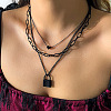 Punk Style Alloy 3 Layer Lock Pendant Necklaces for Women WG28CE4-01-1
