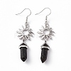 Natural Lava Rock Bullet with Sun Dangle Earrings EJEW-I276-01P-07-2