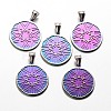 Flat Round with Flower Pattern 316 Stainless Steel Pendants STAS-J019-60C-3