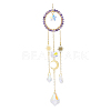 Natural Amethyst Woven Net/Web with Feather Window Hanging Suncatchers HJEW-JM00852-03-1
