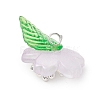 Flower Glass with Leaf Acrylic Charms HJEW-JM02572-01-5