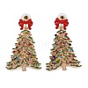 Bowknot Christmas Tree Alloy Colorful Rhinestone & Enamel Dangle Stud Earrings for Women EJEW-L203-11KCG-1