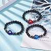 3Pcs 3 Color Natural Lava Rock & Synthetic Hematite Stretch Bracelets Set BJEW-JB08323-2