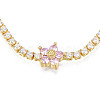 Cubic Zirconia Classic Tennis Necklace with Flower Links NJEW-N048-01F-3