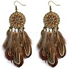 Bohemian Style Alloy Feather with Flat Round Chandelier Earrings FS-WGB45E0-01-2