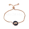 Rack Plating Brass Micro Pave Clear & Dark Blue Cubic Zirconia Box Chain Lotus Flower Link Slider Bracelets BJEW-G716-01RG-1