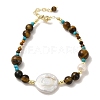 Natural Pearl & Tiger Eye & Synthetic Turquoise Beaded Bracelets BJEW-C051-11G-1