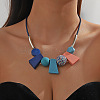 Bohemian Style Trapezoid & Round Wood Beaded Pendant Black Waxed Cord Bib Necklaces for Women FS-WG1625A-01-1