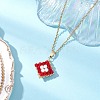 Natural Rainbow Moonstone and Handmade Glass Beaded Rhombus Pendant 304 Stainless Steel Cable Chain Necklaces NJEW-MZ00124-02-1