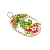 Glass Seed Beaded Oval with Flower Pendants PALLOY-MZ01061-01-3