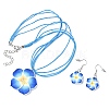 Flower Polymer Clay with Wax Cord Pendant Necklaces & Dangle Earrings Sets FS-WG2CAA9-02-2