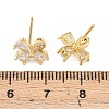 Flower Brass Micro Pave Clear Cubic Zirconia Stud Earrings EJEW-F400-01A-G-3