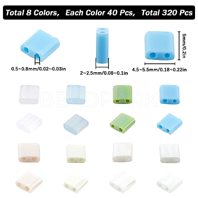 320Pcs 8 Colors 2-Hole Opaque Glass Seed Beads SEED-SC0001-15B-1