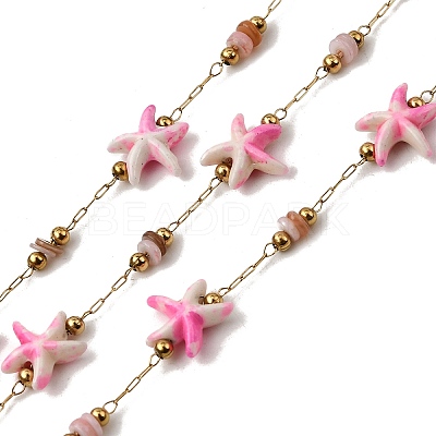 Handmade 304 Stainless Steel Synthetic Turquoise Starfish Link Chains CHS-L032-13G-07-1