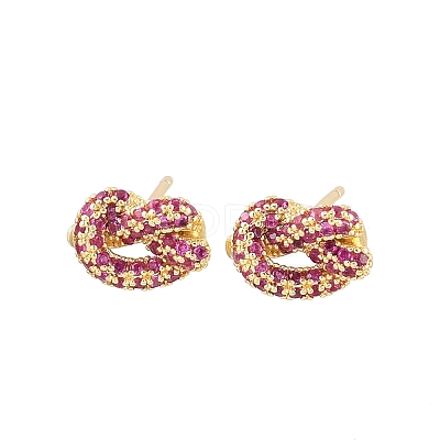 knot Brass Micro Pave Cubic Zirconia Stud Earrings EJEW-C174-01G-02-1